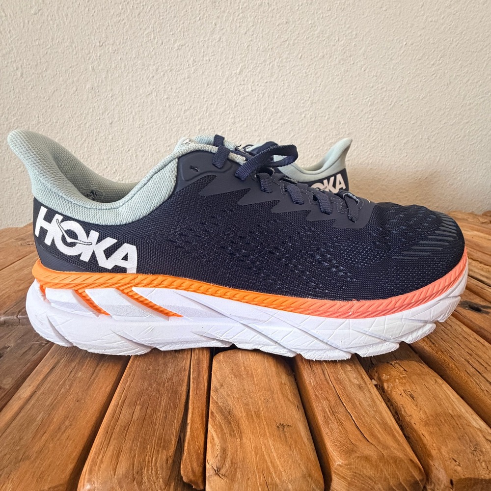 Hoka One One Clifton 7 Womens Running Shoes Blue Orange 1110509 BIBH Size 10.5